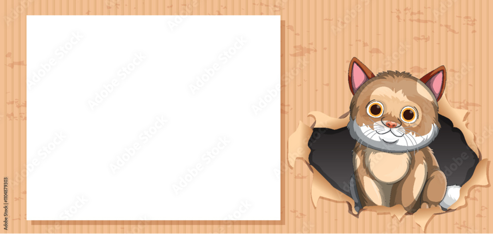 Obraz premium Cute Cat Peeking Through Paper Frame