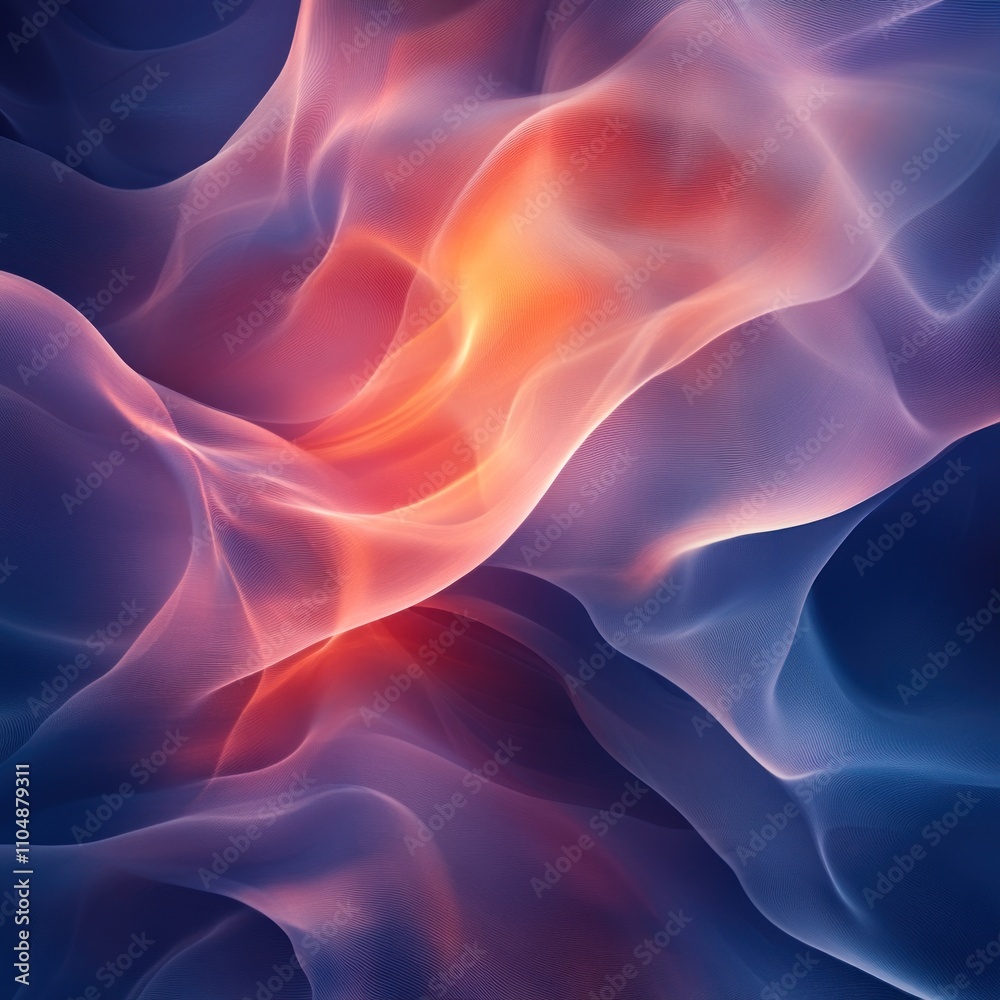 Obraz premium Abstract background of flowing, translucent, red, orange, and blue waves.