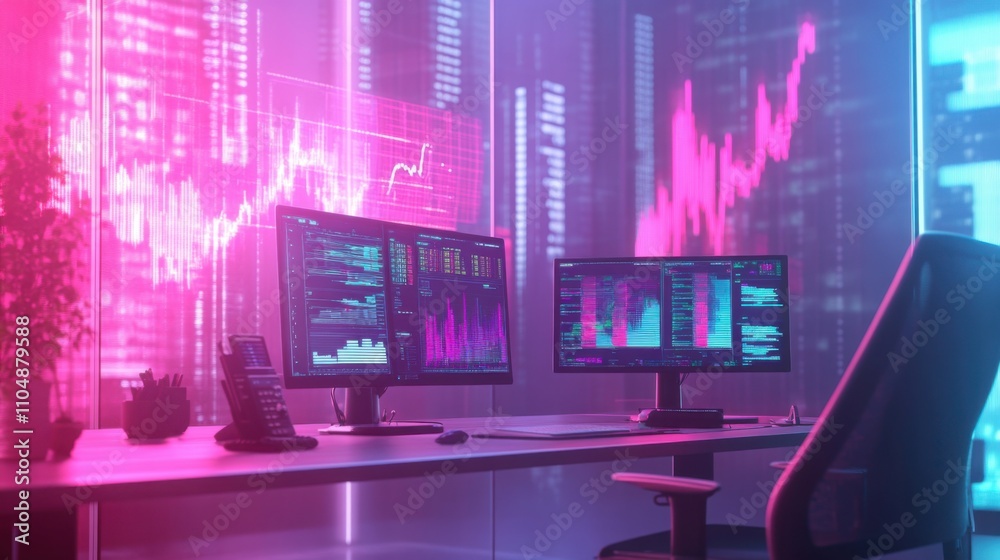 Modern Trading Desk with Multiple Monitors and Stock Market Data Modern Trading Desk with Multiple Monitors and Stock Market Data
