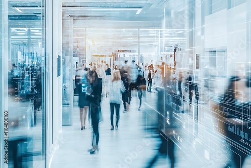 Blurred Motion of People in Modern Office Building