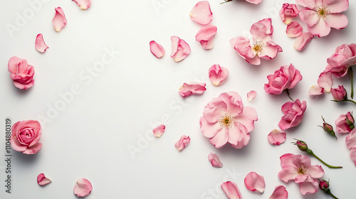 Rosa damascena flower on white background