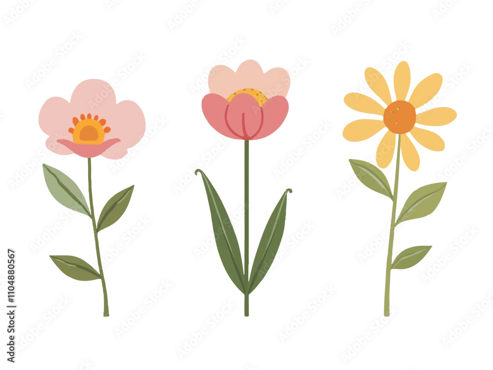 Obraz premium Flowers icon set. Flowers isolated on transparent background. Flowers in modern simple. Cute round flower plant nature collection. Vector illustrator.-4
