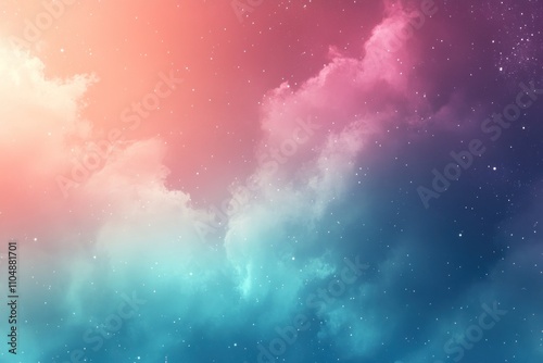 A dreamy sky with soft, pink and blue clouds, with a hint of light shining through.