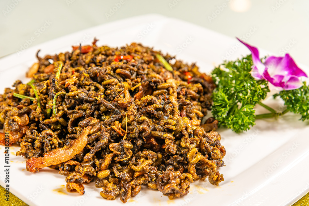 Cantonese specialty: stir-fried rice worms Cantonese specialty: stir-fried rice worms