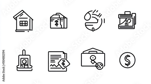 Collection of Minimalistic Icons Representing Financial Concepts