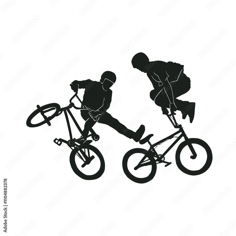 Obraz premium Two men bicycle jumping sport. Vector