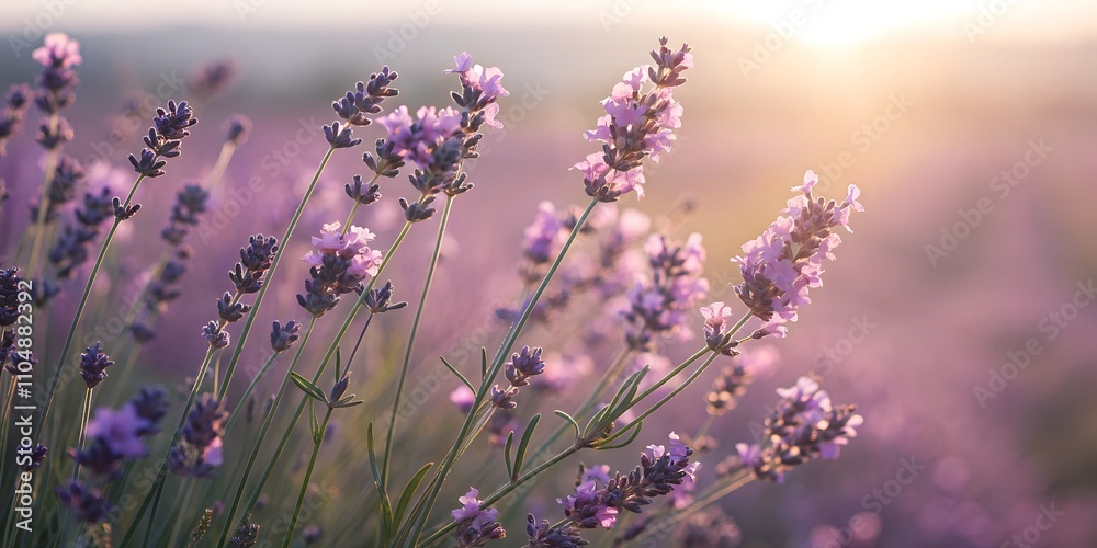Naklejka premium Sunset Lavender Field