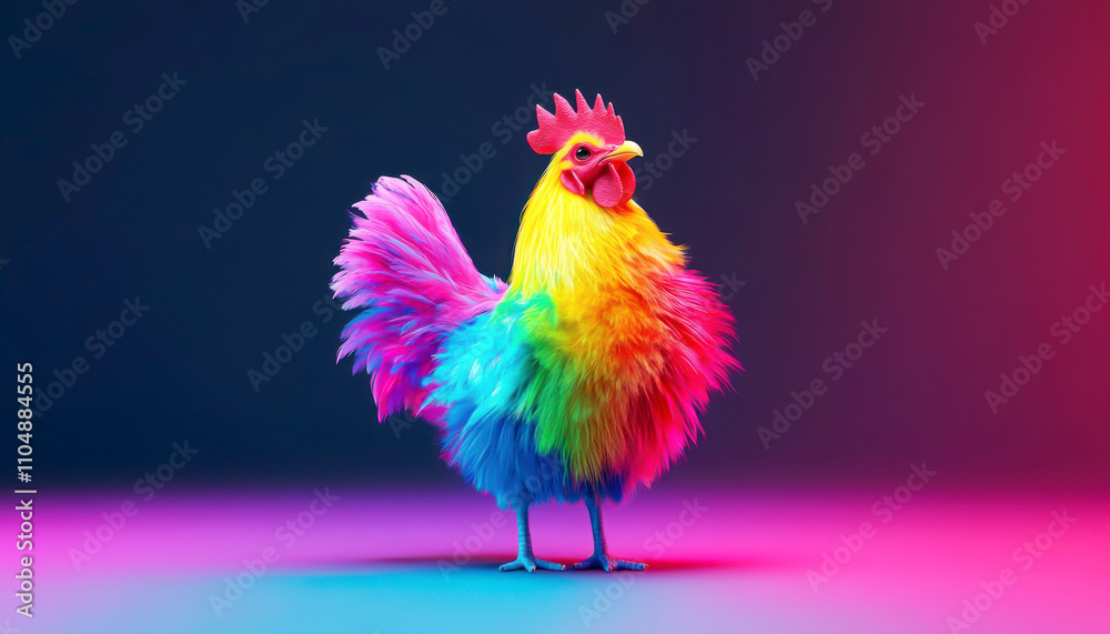 Fototapeta premium Colorful rooster with vibrant feathers in a dramatic setting.