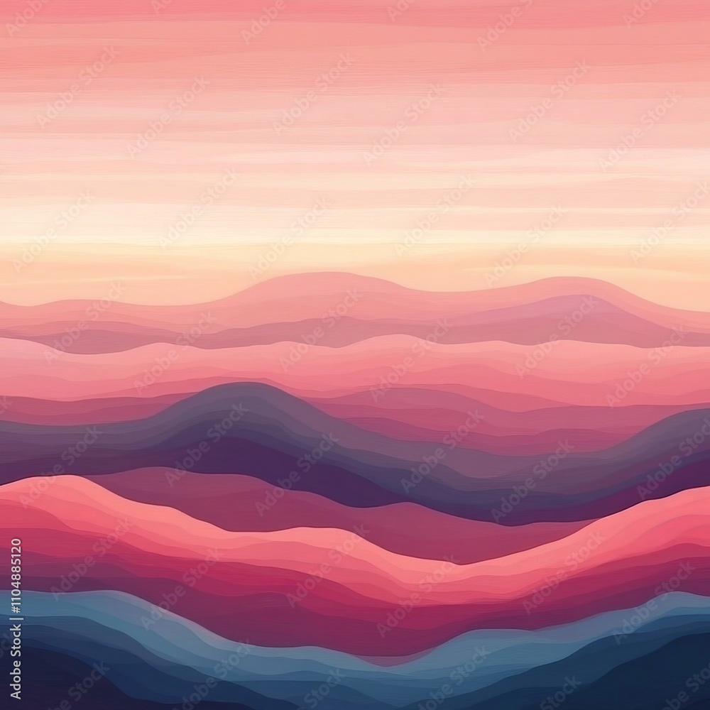 Abstract pastel pink, purple, and blue rolling hills landscape at sunset. Abstract pastel pink, purple, and blue rolling hills landscape at sunset.