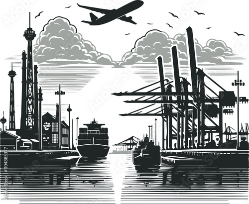 seaport vector silhouette