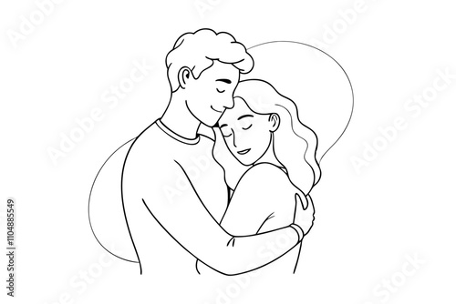 Line Drawing of Man and Woman Hugging - Vector Art Illustration