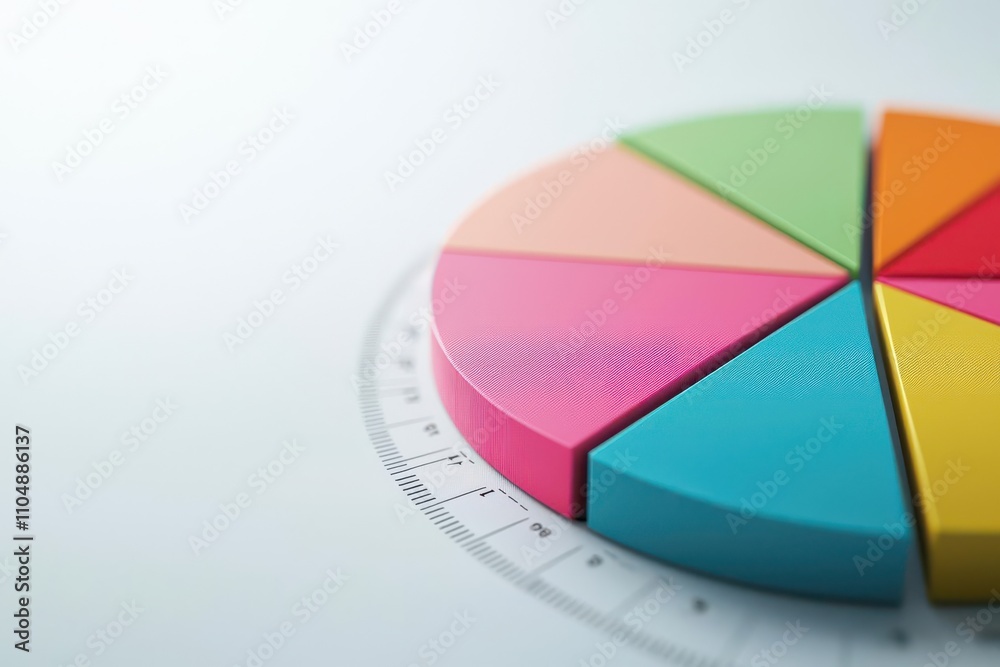 Obraz premium Financial data chart, colorful pie sections, detailed numbers, 3D illustration