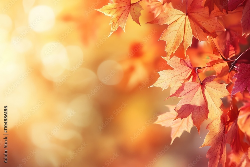 Close-up of vibrant orange and red maple leaves against a blurred golden background. Close-up of vibrant orange and red maple leaves against a blurred golden background.