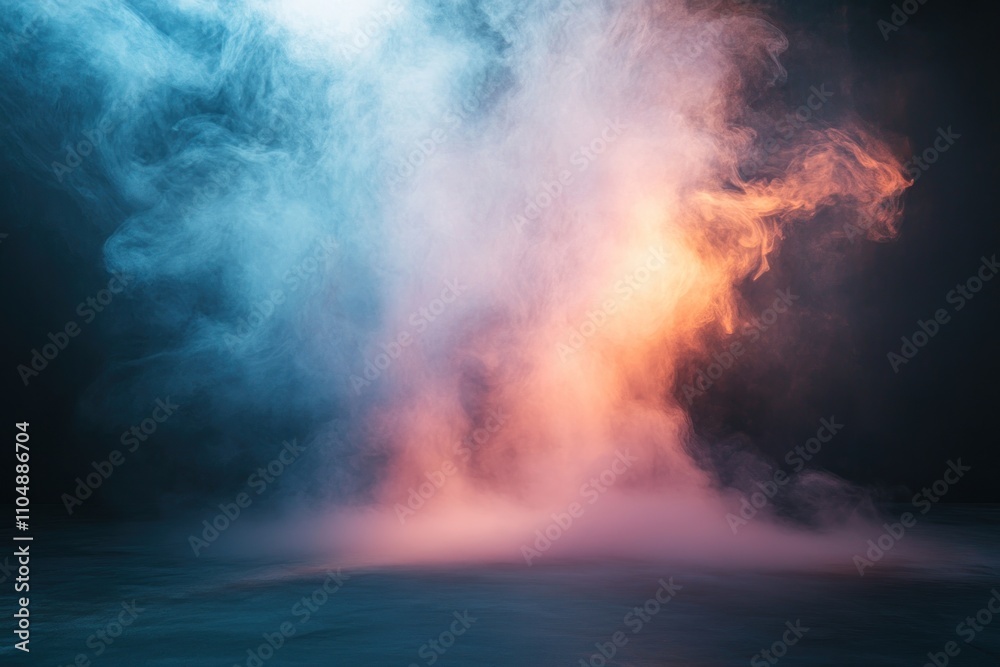 Fototapeta premium Abstract background with blue and orange smoke on a dark background.