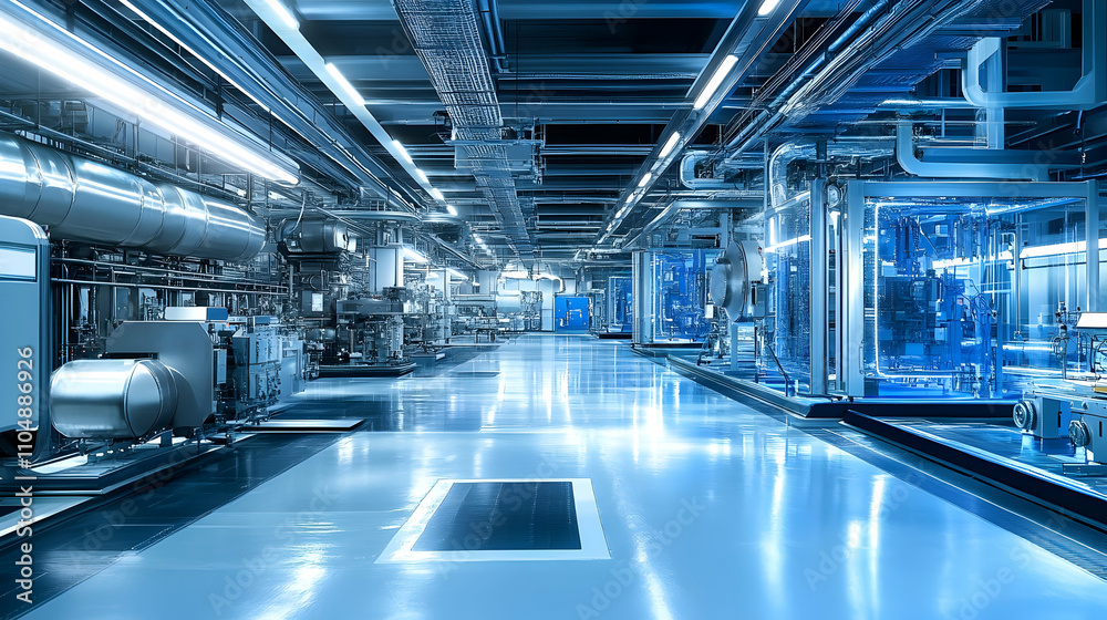 Fototapeta premium Industrial Factory Interior. Cleanroom Manufacturing Process