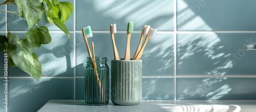 Bamboo Toothbrushes in a Modern Bathroom Setting photo