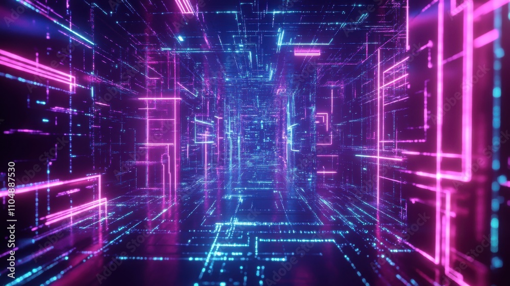 Futuristic Neon Corridor in Abstract Digital Space of Vibrant Colors Futuristic Neon Corridor in Abstract Digital Space of Vibrant Colors
