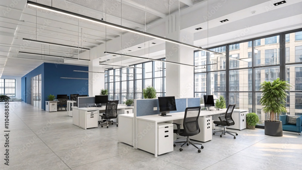 Modern Office with City View, Open Layout and Industrial Chic V2 Modern Office with City View, Open Layout and Industrial Chic V2