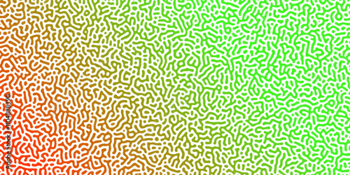 Abstract Reaction-diffusion Turing pattern natural texture green and orange gradient color scheme. Linear design with biological algorithm psychedelic background. Reaction-diffusion or truing patter