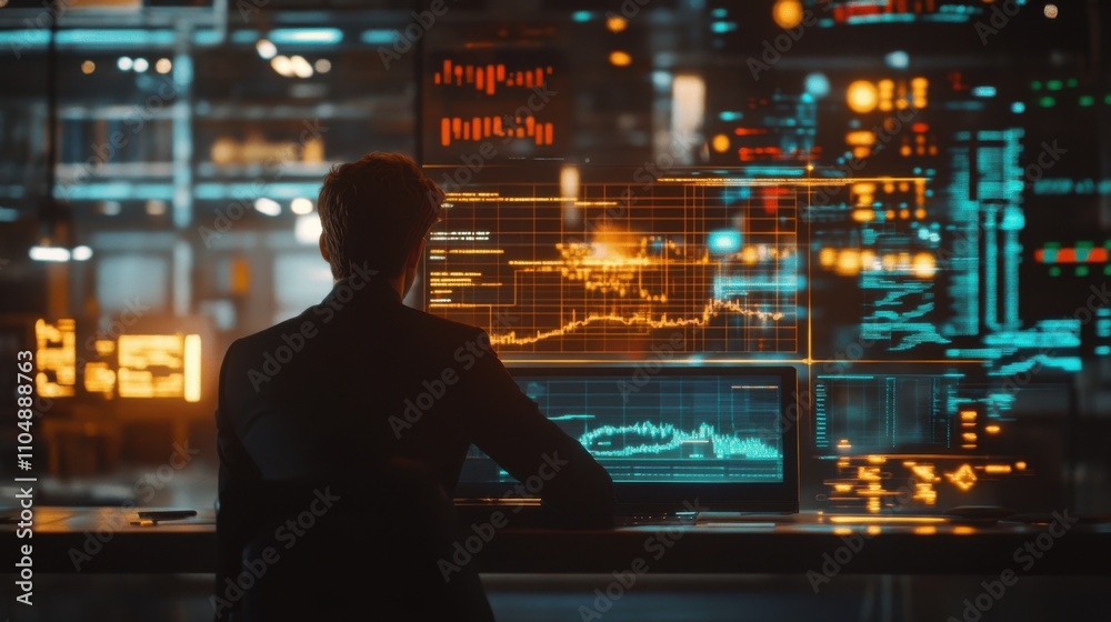 Business Professional Analyzing Data with Futuristic Technology Business Professional Analyzing Data with Futuristic Technology