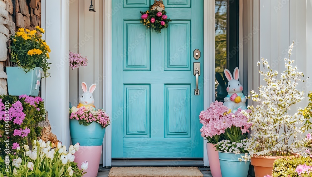 Charming Easter Porch Decor: Pastel Hues and Bunny Accents Greet Spring