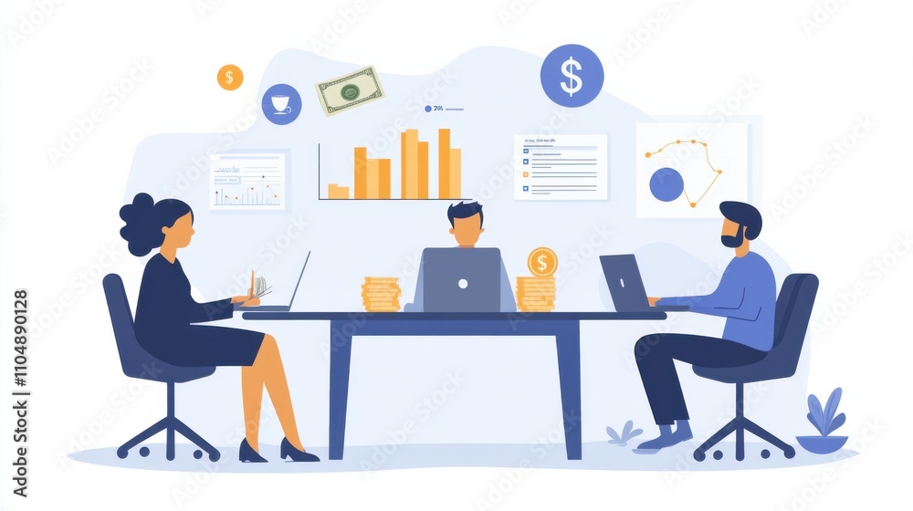Team Collaboration in Modern Office Setting with Financial Data Team Collaboration in Modern Office Setting with Financial Data