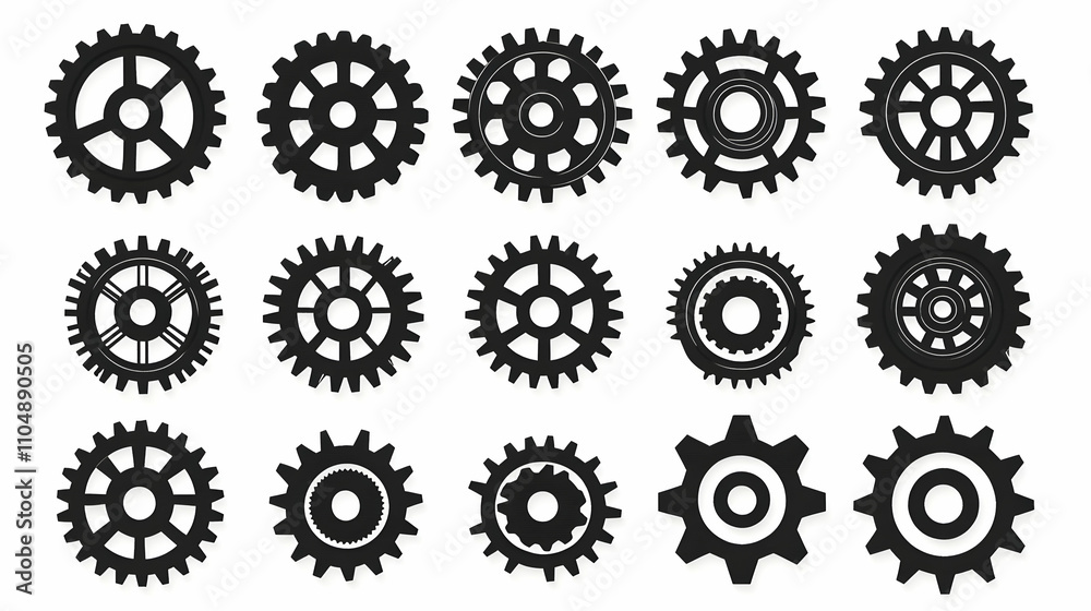 Collection of Black Gear Icons. Mechanical Illustrations Collection of Black Gear Icons. Mechanical Illustrations