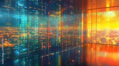 Wallpaper Mural Futuristic Urban Skyline View from High-Tech Glass Office Building Torontodigital.ca