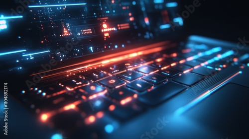 Wallpaper Mural A close-up of a laptop keyboard with glowing blue and orange lines. Torontodigital.ca