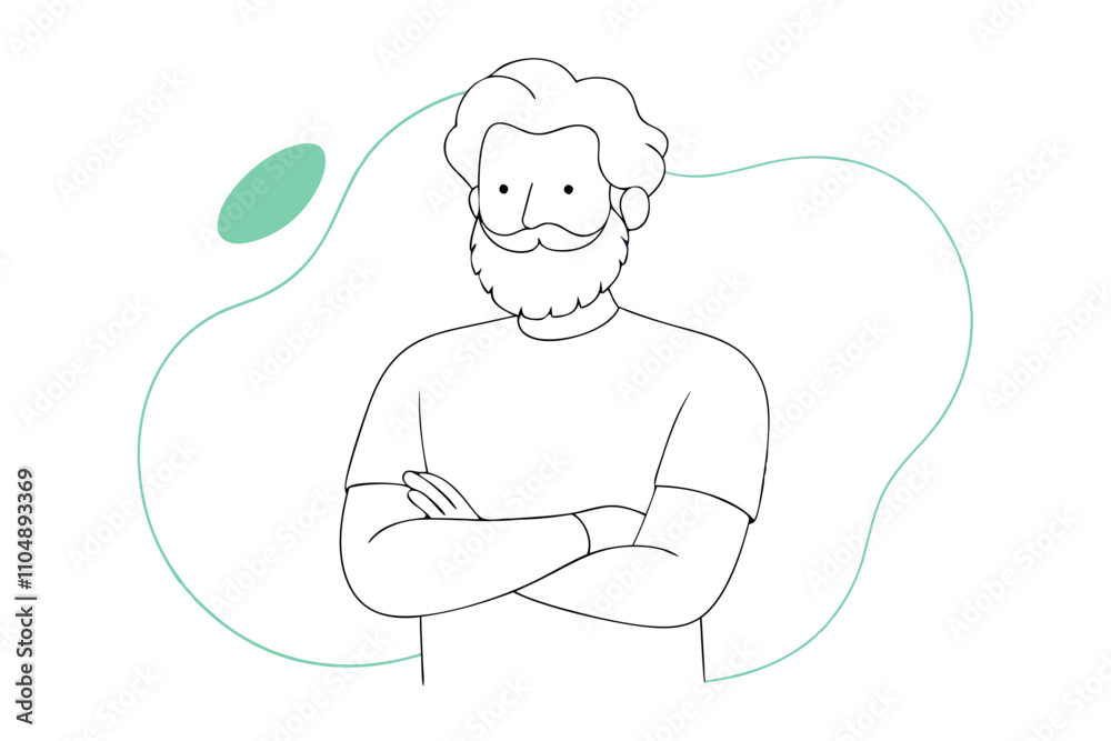 Line Drawing of Older Bearded Hipster Man with Arms Crossed - Vector Art Illustration Line Drawing of Older Bearded Hipster Man with Arms Crossed - Vector Art Illustration