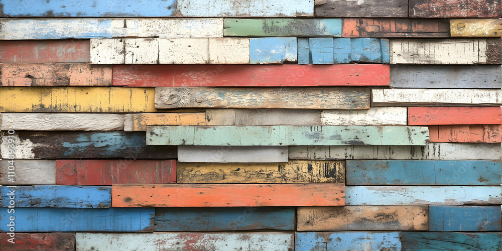 Colorful Reclaimed Wood Planks Create a Rustic Wall Background