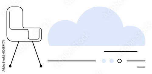 Silhouette of an office chair beside an abstract cloud and lines. Ideal for illustrating workplace connectivity, modern design, creative spaces, remote work, office decor, minimalism aesthetics