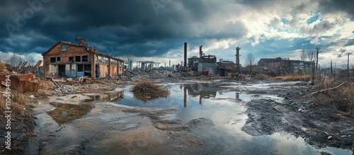 Post-Apocalyptic Industrial Ruin: A Panorama of Decay and Reflection