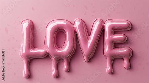 Pink dripping "LOVE" text on pastel background