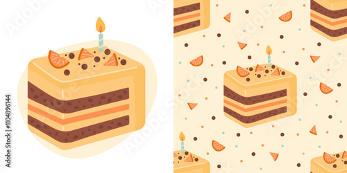Birthday piece of cake seamless pattern