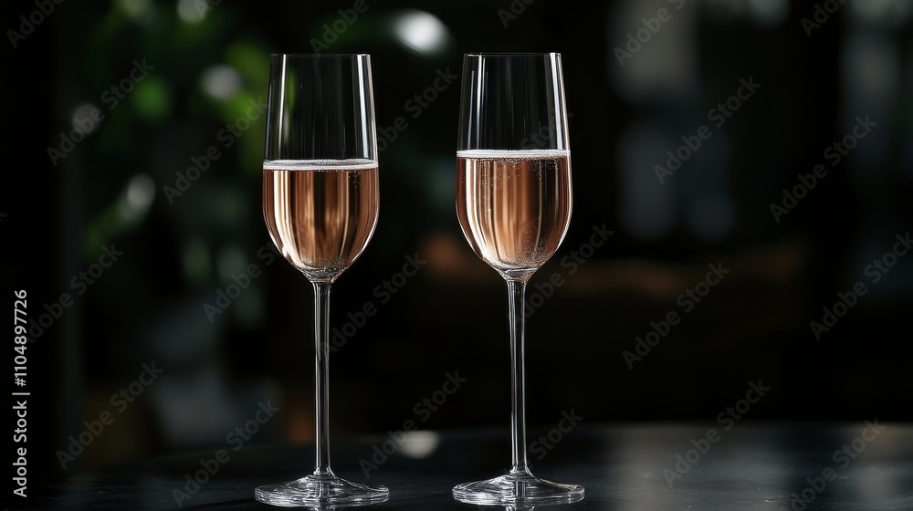 Elegant new year celebration background featuring two glasses of champagne with golden sparkling bokeh lights on a dark backdrop, perfect for festive holiday themes, party invitations, and luxurious s Elegant new year celebration background featuring two glasses of champagne with golden sparkling bokeh lights on a dark backdrop, perfect for festive holiday themes, party invitations, and luxurious s