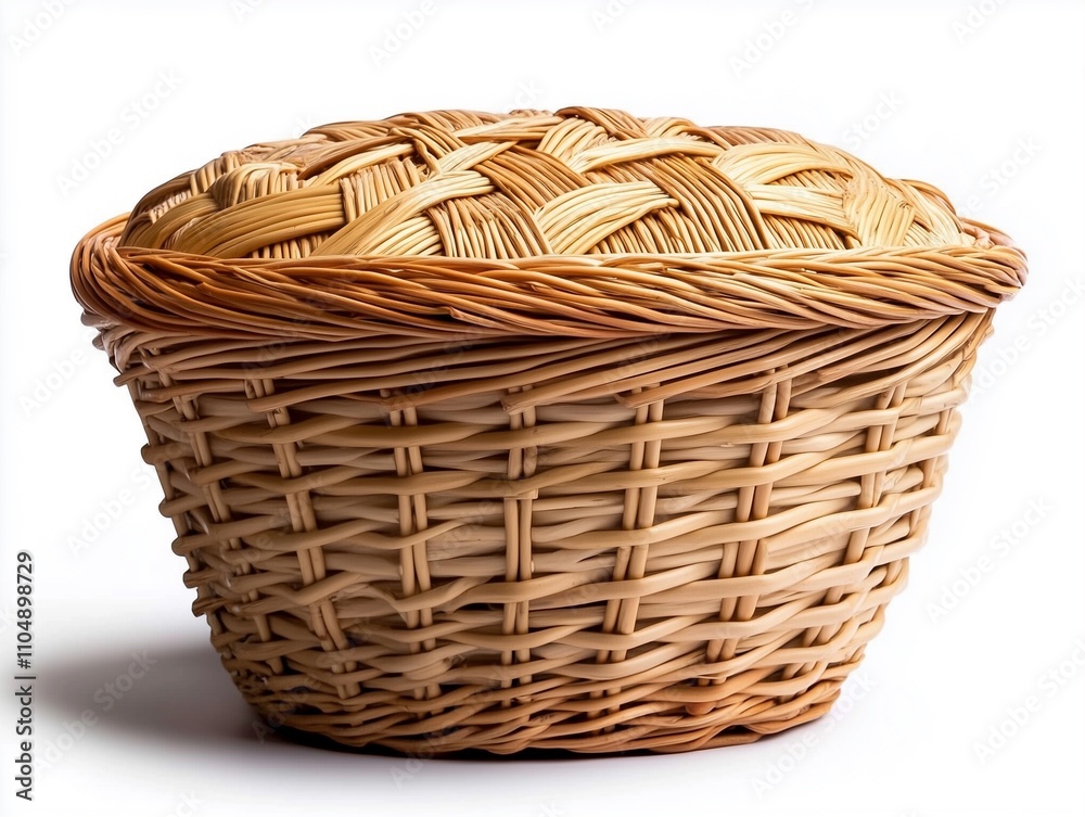 Obraz premium A woven basket with a textured lid, showcasing intricate patterns and natural materials, perfect for storage or decoration.