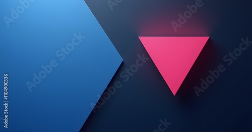 A minimalist design featuring a blue polygon and a pink inverted triangle on a dark gradient background.