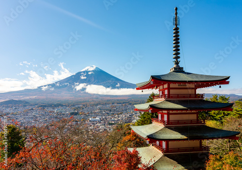 Chureito Pagoda and Mount Fuji in autumn, Japan