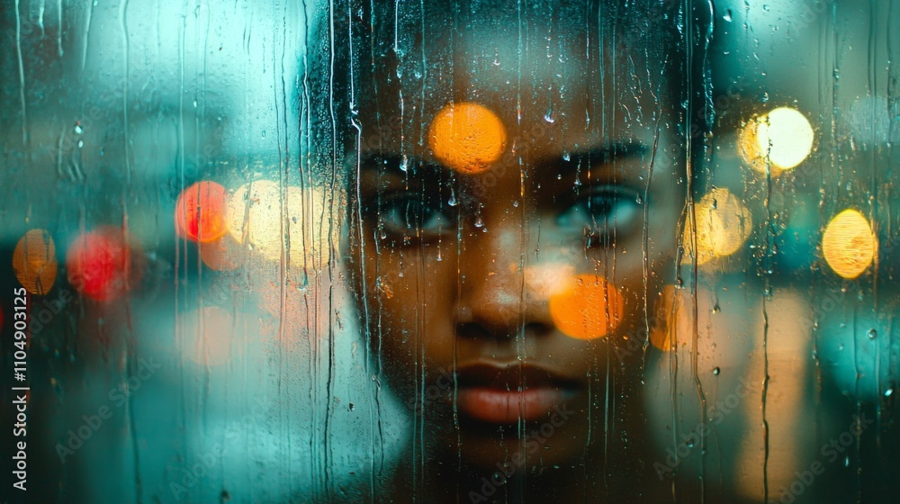 custom made wallpaper toronto digitalPersons face in old window with rain streaks and lights AR 169 quality 2 stylize 200 V 61