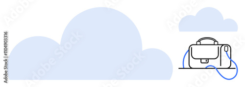 Briefcase connected to cloud symbolizing data storage. Ideal for business, travel, technology, data security, cloud computing, organization, remote work. Line metaphor