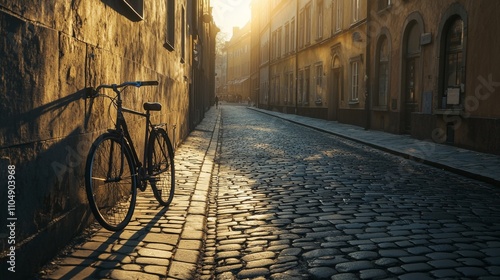 Wallpaper Mural Lone bicycle on empty street in golden hour Torontodigital.ca