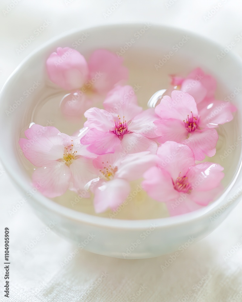 Relaxing cherry blossom float tranquil spa setting nature aesthetics serene environment close-up view wellness concept Relaxing cherry blossom float tranquil spa setting nature aesthetics serene environment close-up view wellness concept