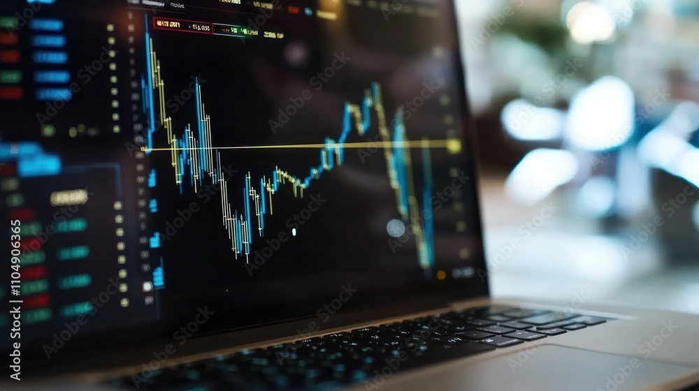 Investment strategies on a laptop screen showing stocks and bonds