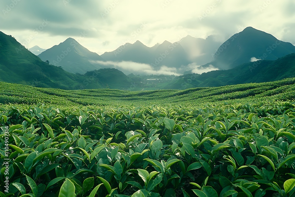 Garden green tea tree and fresh leaves.
