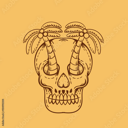 kull with Palm Tree Eyes Retro Style