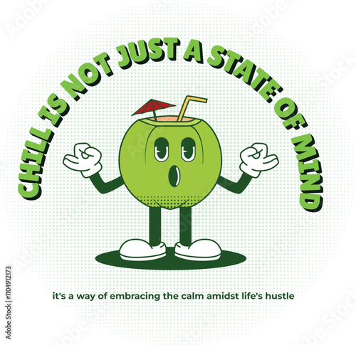 Illustration mascot coconut chill retro