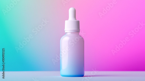 Minimalist dropper bottle on gradient background.