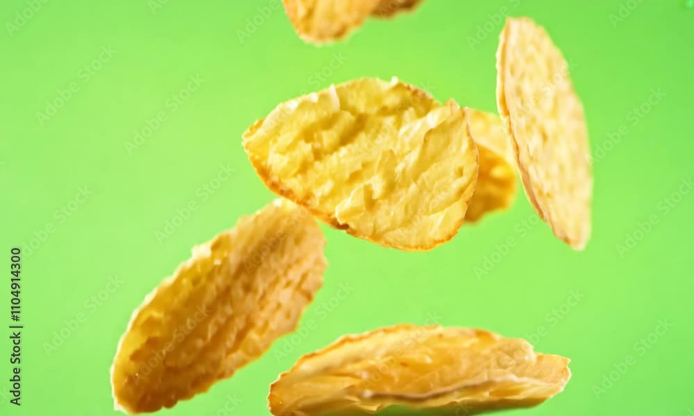 Potato chips salty snack food on green screen. Generative AI