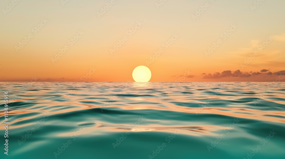 Sunrise over a calm ocean, with the golden light reflecting on the smooth water surface, creating a warm and inviting atmosphere. Sunrise over a calm ocean, with the golden light reflecting on the smooth water surface, creating a warm and inviting atmosphere.